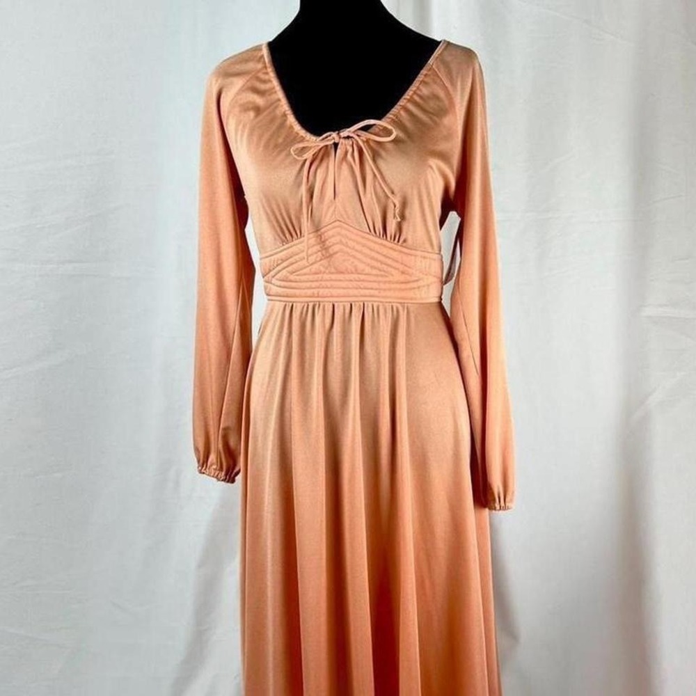 Vintage 1970s orange milkmaid midi dress long sleeve size 11